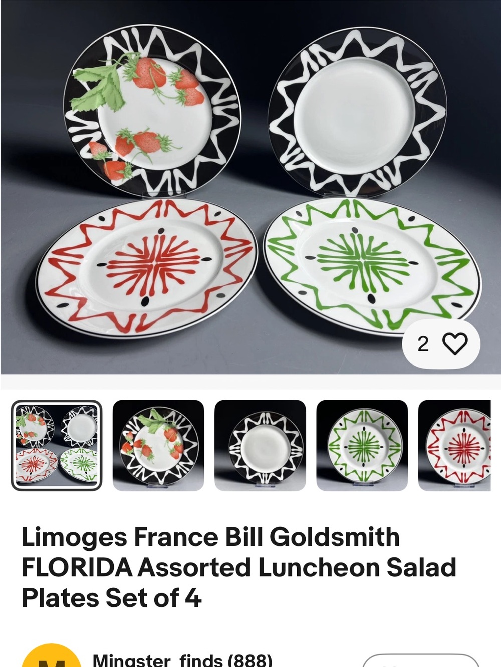 4 Limoges “Fraise Florida” French Luncheon Plates 1987 - Picture 7 of 7